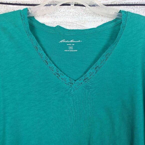 Eddie Bauer Teal Lace Trim V-Neck Tee XXL - Picture 2 of 7